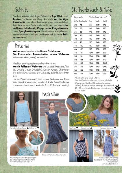 Schnittmuster Mädesüß für Damen by Blauberstern/Firlefanz